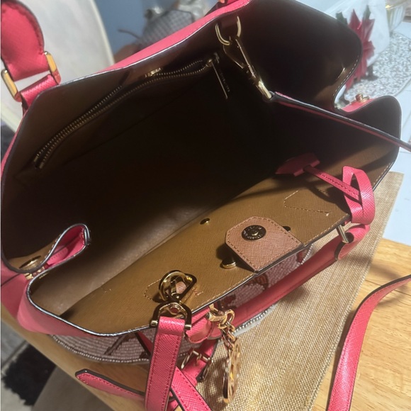 Michael Kors Coral-Pink Saffiano Satchel with MK Charm - Picture 8 of 9